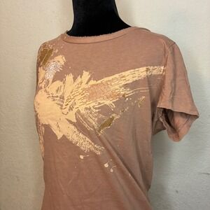 J.Crew Womens XL Mauve Pink Abstract Beaded Silk Embellished Cotton T-Shirt Top
